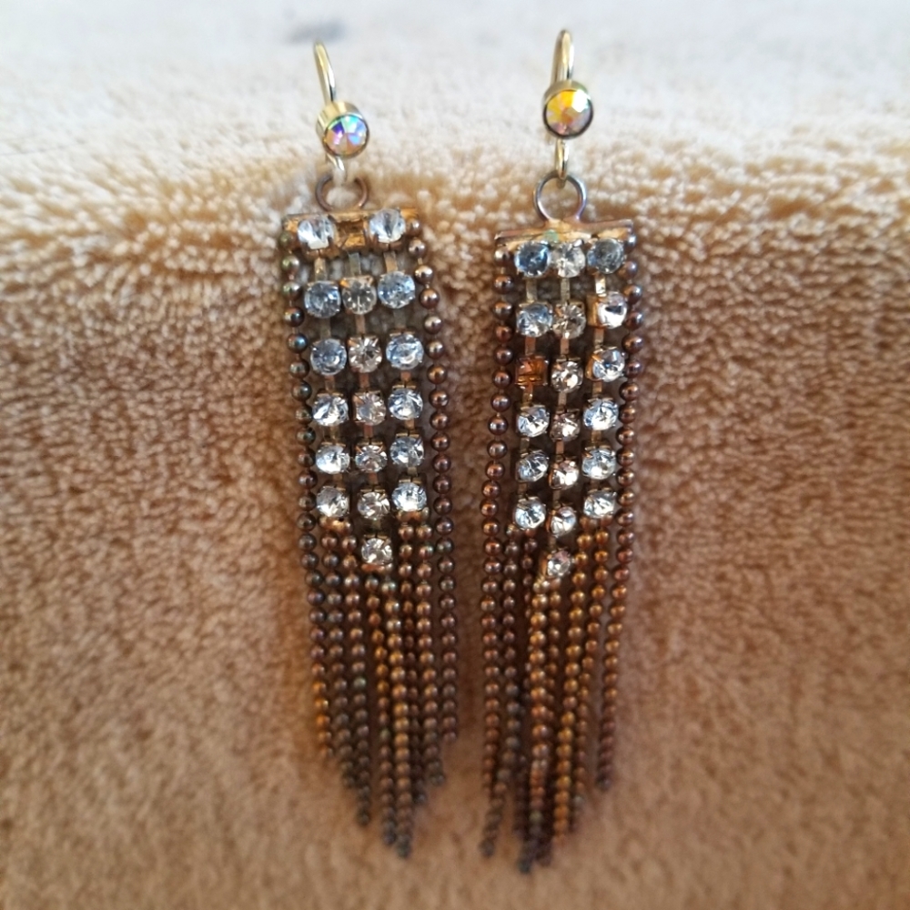 Vintage Gold dangle earrings with rhinestones